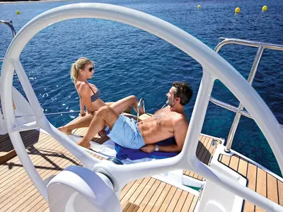 Deck of Bärbel, a Bavaria Cruiser 37 sailboat at Heiligenhafen, Germany