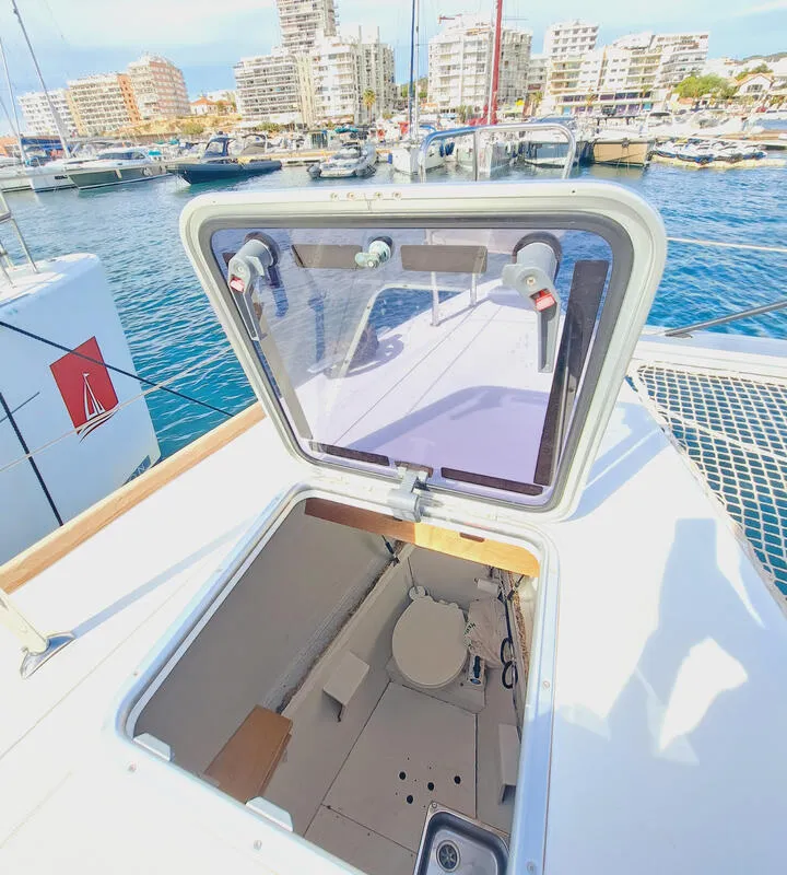 Head on Lluna, a Lagoon 450 F catamaran at Sant Antoni de Portmany, Spain