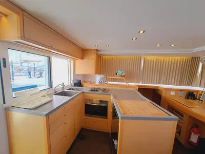 Galley of Lluna, a Lagoon 450 F catamaran at Sant Antoni de Portmany, Spain