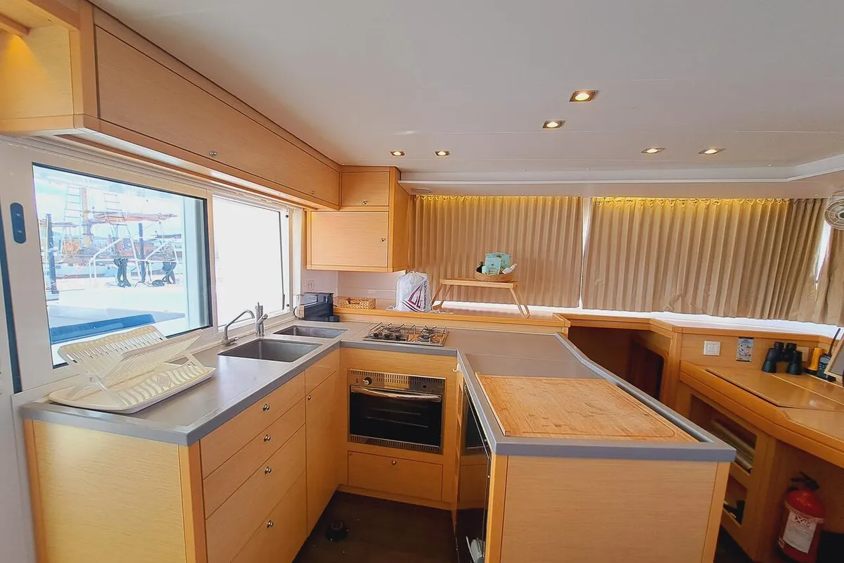 Galley of Lluna, a Lagoon 450 F catamaran at Sant Antoni de Portmany, Spain