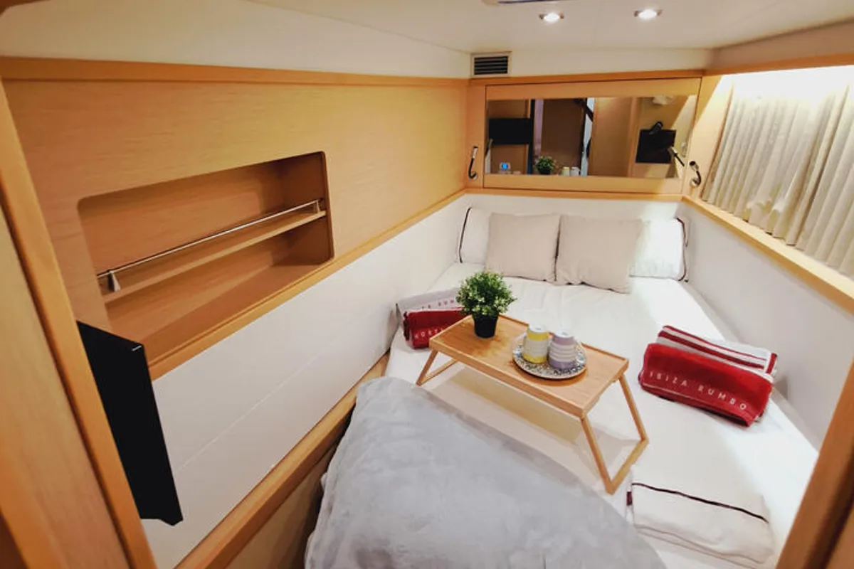 Cabin on Lluna, a Lagoon 450 F catamaran at Sant Antoni de Portmany, Spain