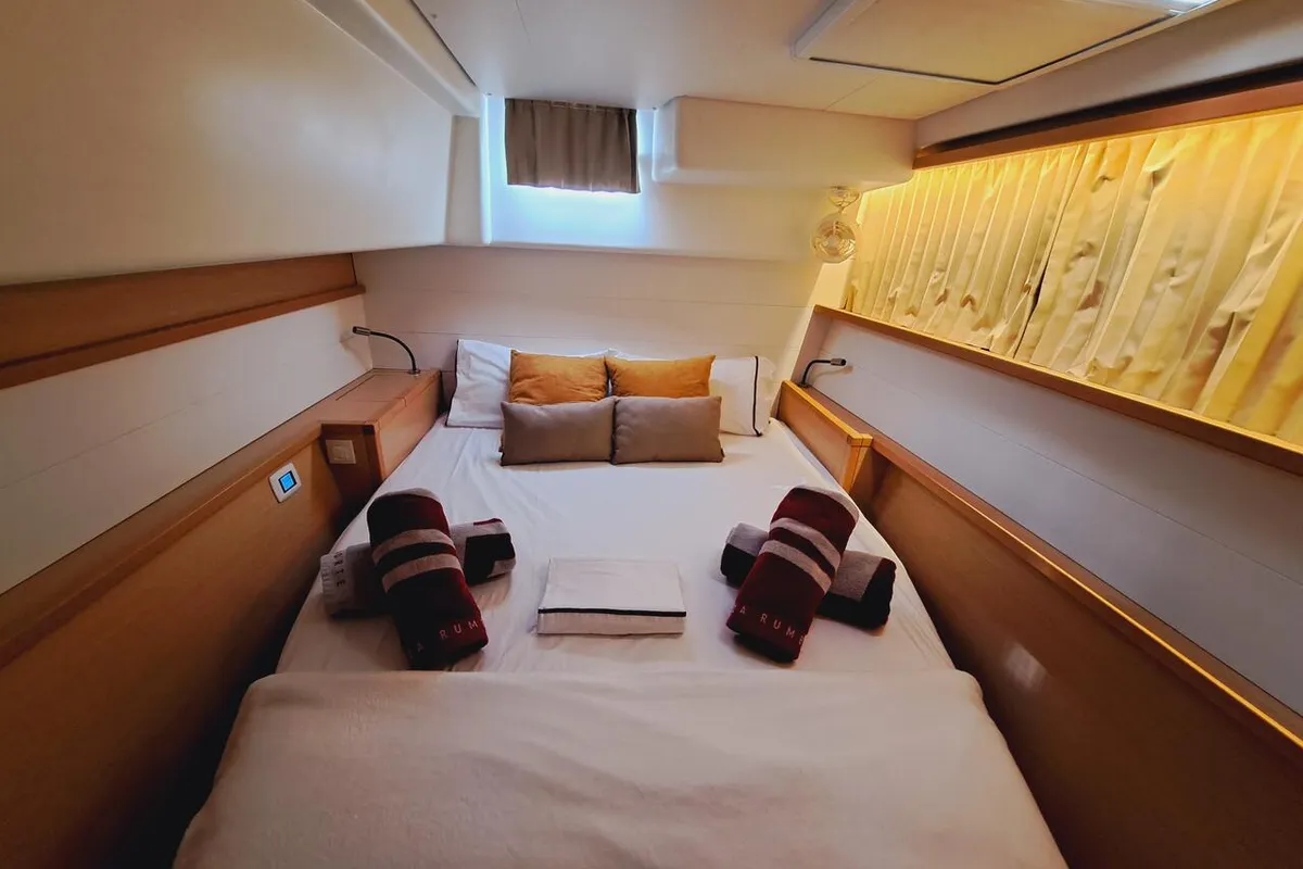 Cabin on Lluna, a Lagoon 450 F catamaran at Sant Antoni de Portmany, Spain