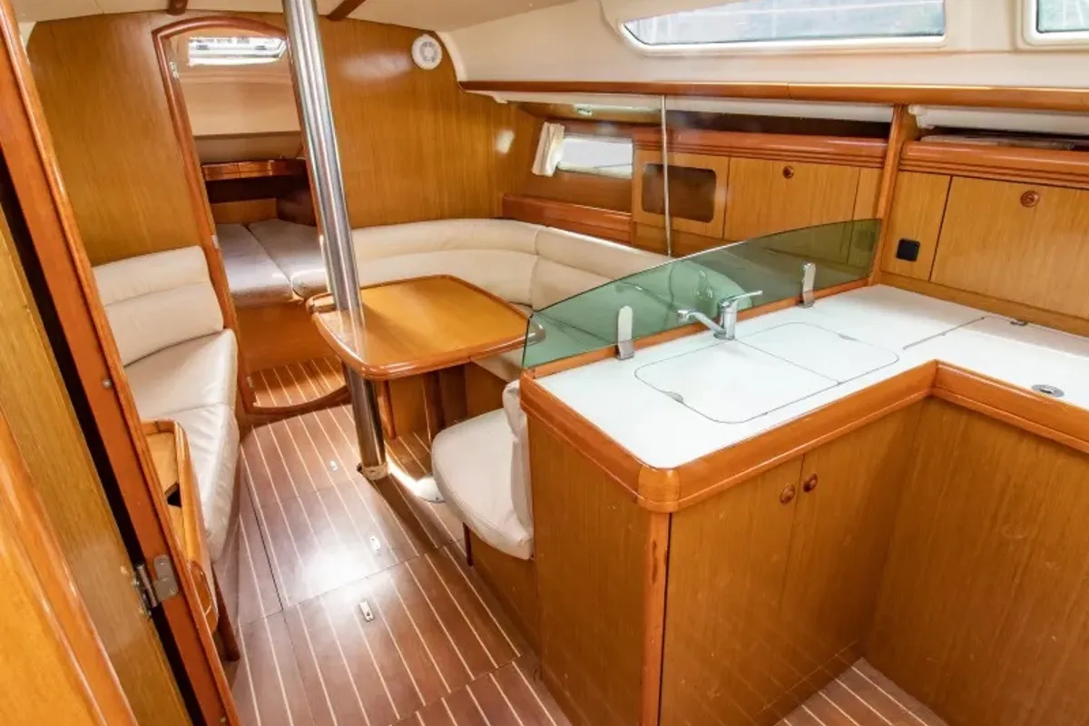 Galley of Kos 36, a Jeanneau Sun Odyssey 36 sailboat at Municipal Unit of Lefkada, Greece