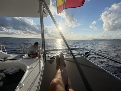 Deck of Mate, a Lagoon 380 S2 catamaran at Ibiza, Spain