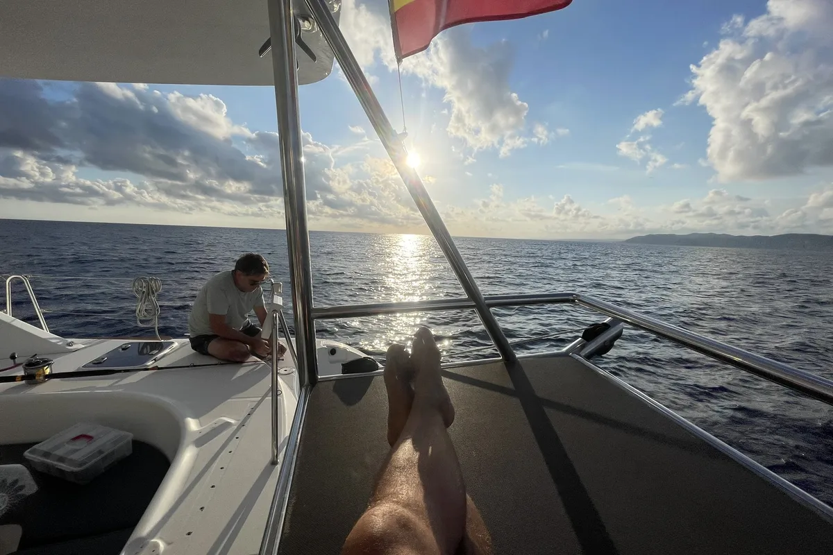 Deck of Mate, a Lagoon 380 S2 catamaran at Ibiza, Spain