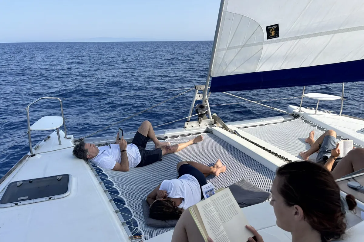 Deck of Mate, a Lagoon 380 S2 catamaran at Ibiza, Spain