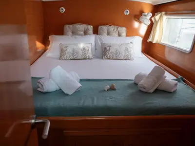 Cabin on Mate, a Lagoon 380 S2 catamaran at Ibiza, Spain