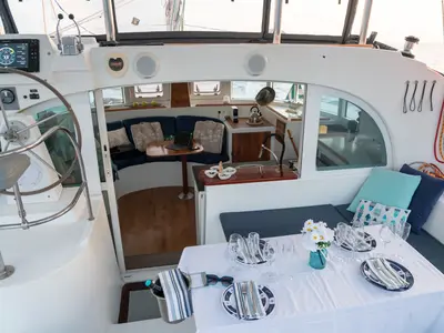 Salon of Mate, a Lagoon 380 S2 catamaran at Ibiza, Spain