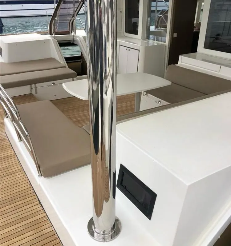 Deck of Jolie, a Lagoon 52F catamaran at Sant Antoni de Portmany, Spain