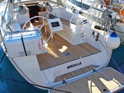 Cockpit of Mrduja, a Bavaria Cruiser 34 sailboat at Split, Croatia