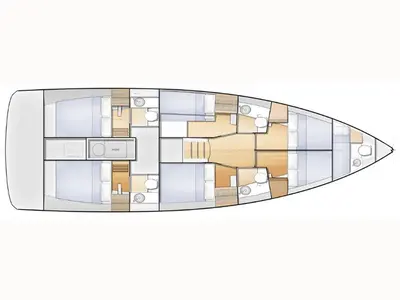 Floor plan of Granmasti, a Jeanneau Sun Loft 47 sailboat at Agropoli, Italy