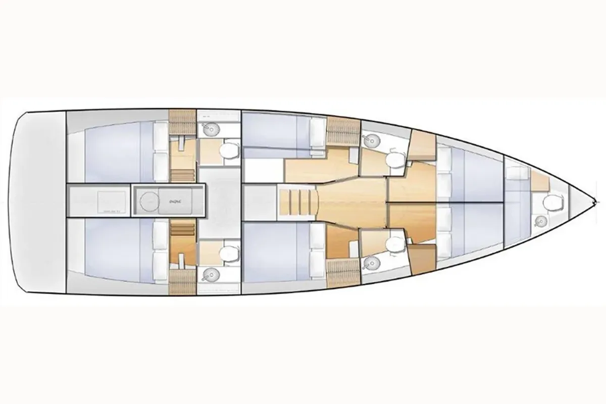 Floor plan of Granmasti, a Jeanneau Sun Loft 47 sailboat at Agropoli, Italy