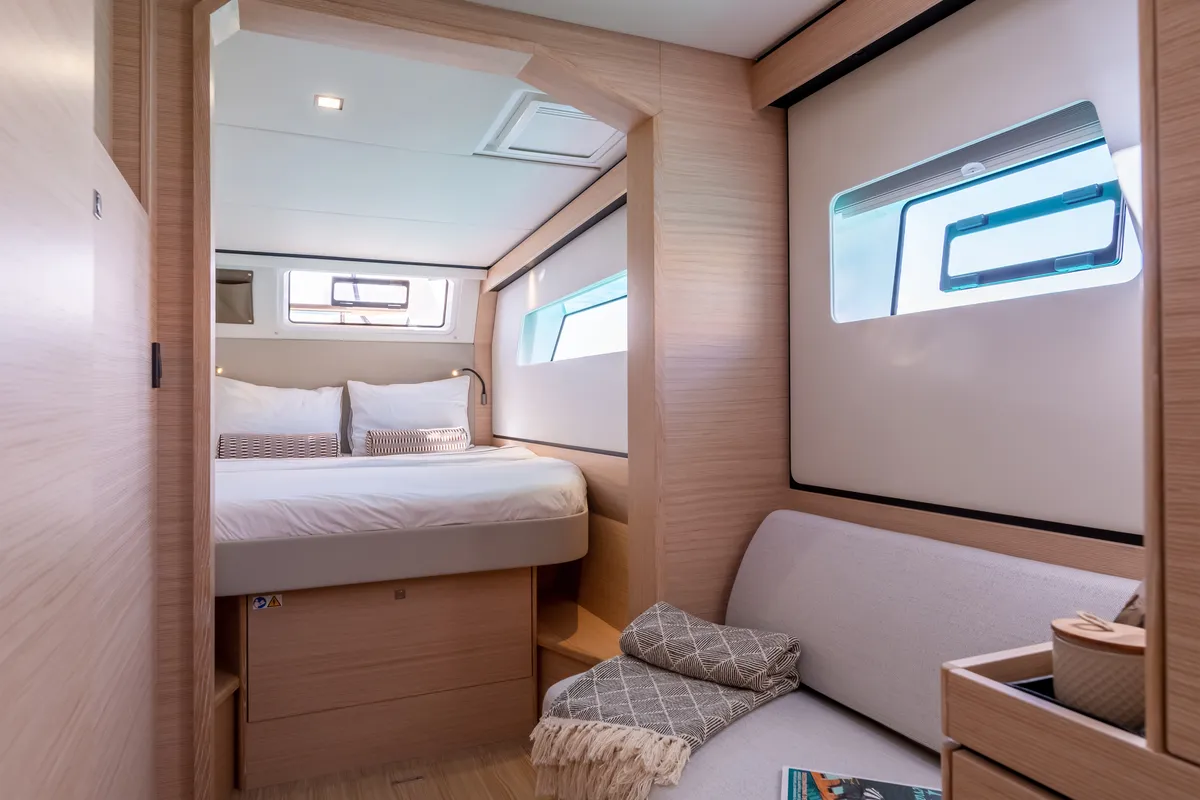 Cabin on Stella, a Nautitech 44 Open catamaran at Cogolin, France