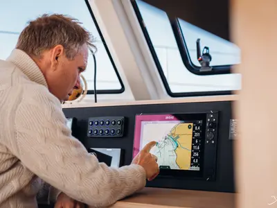 Cockpit of Stella, a Nautitech 44 Open catamaran at Cogolin, France