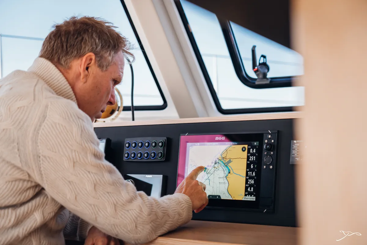 Cockpit of Stella, a Nautitech 44 Open catamaran at Cogolin, France