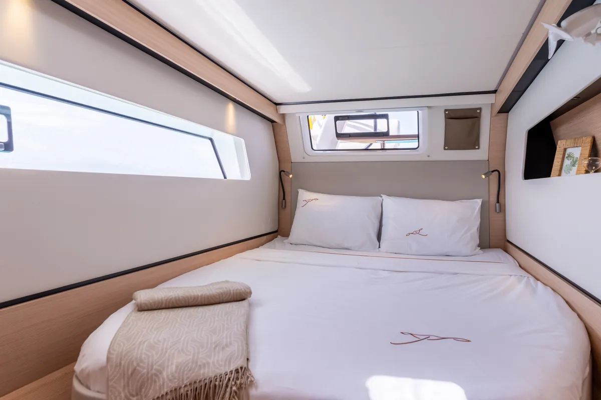 Cabin on Stella, a Nautitech 44 Open catamaran at Cogolin, France