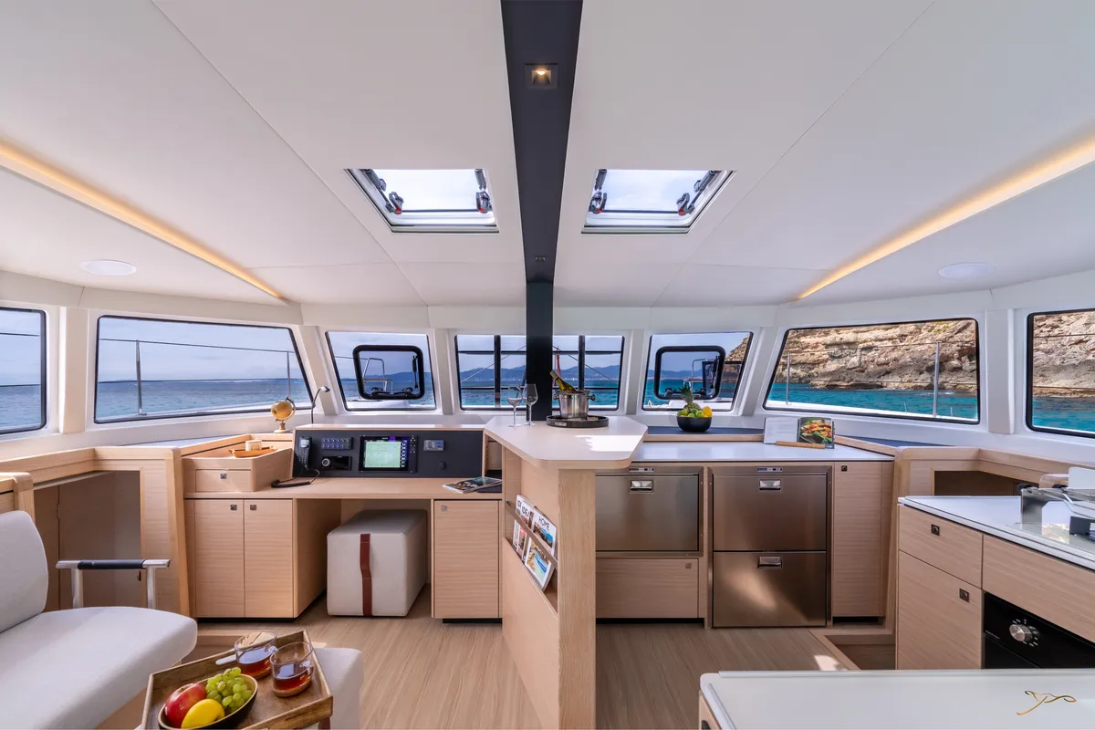 Salon of Stella, a Nautitech 44 Open catamaran at Cogolin, France