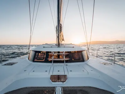 Deck of Stella, a Nautitech 44 Open catamaran at Cogolin, France