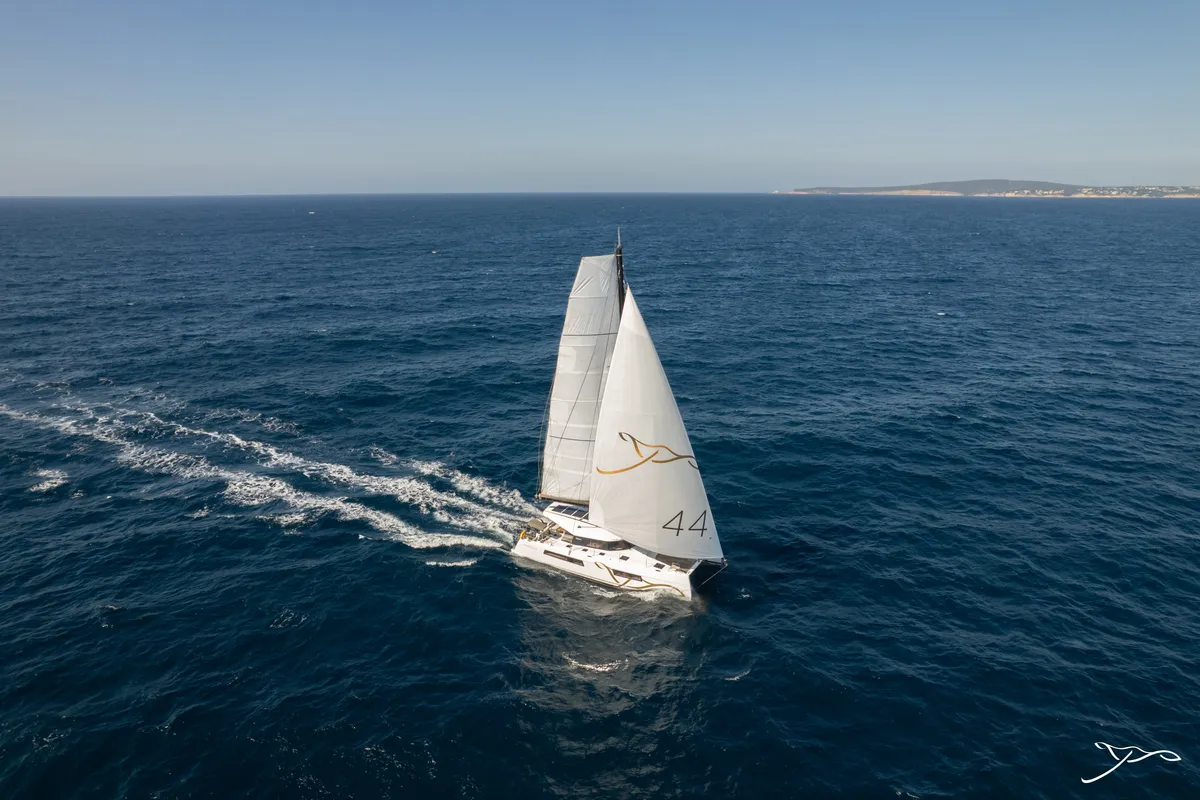 Exterior view of Stella, a Nautitech 44 Open catamaran at Cogolin, France
