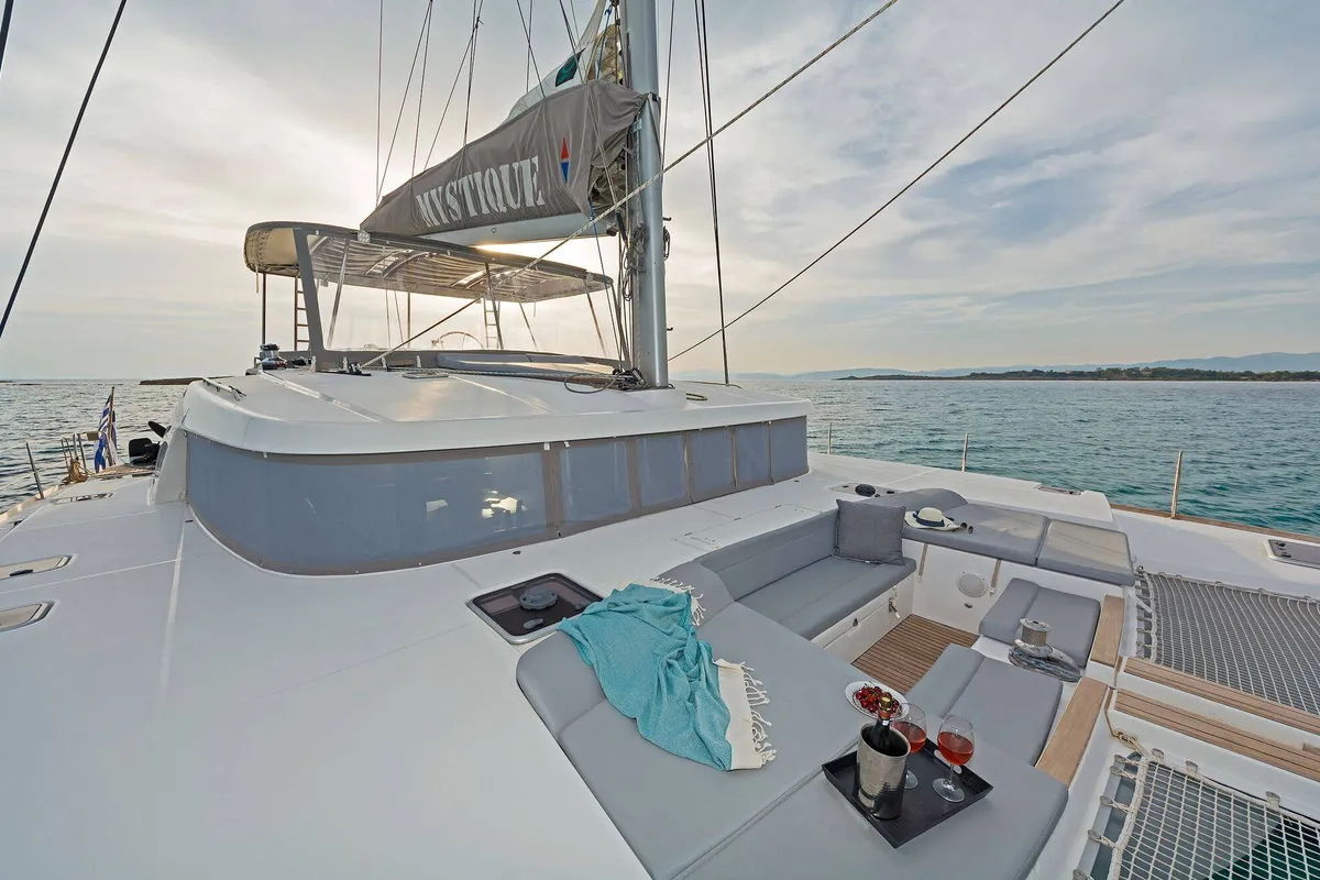 Deck of Mystique I, a Lagoon 500 catamaran at Athens, Greece