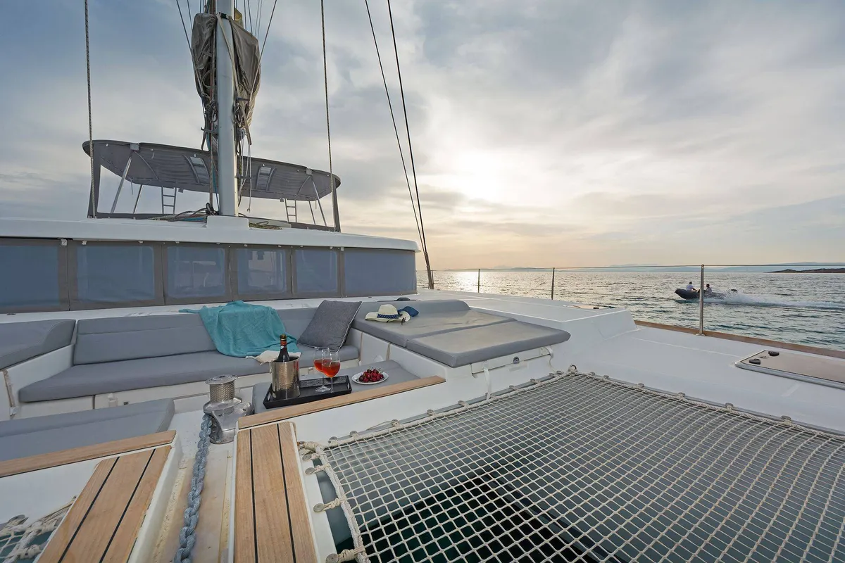 Deck of Mystique I, a Lagoon 500 catamaran at Athens, Greece