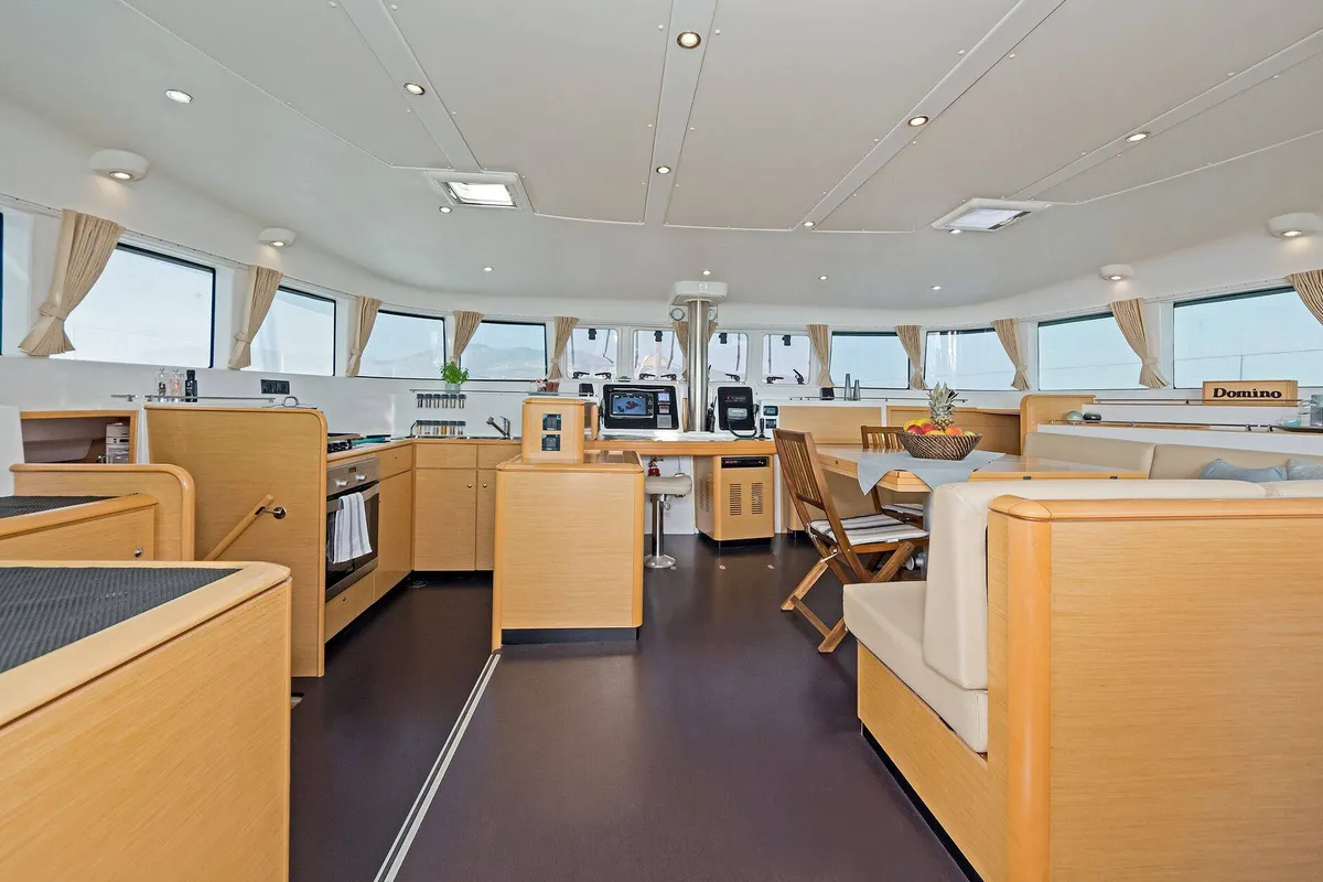 Salon of Mystique I, a Lagoon 500 catamaran at Athens, Greece