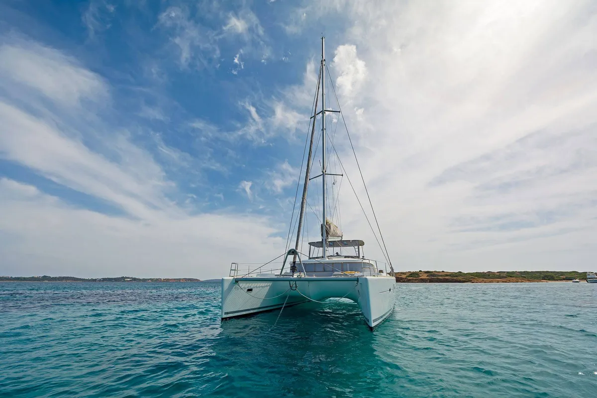 Exterior view of Mystique I, a Lagoon 500 catamaran at Athens, Greece