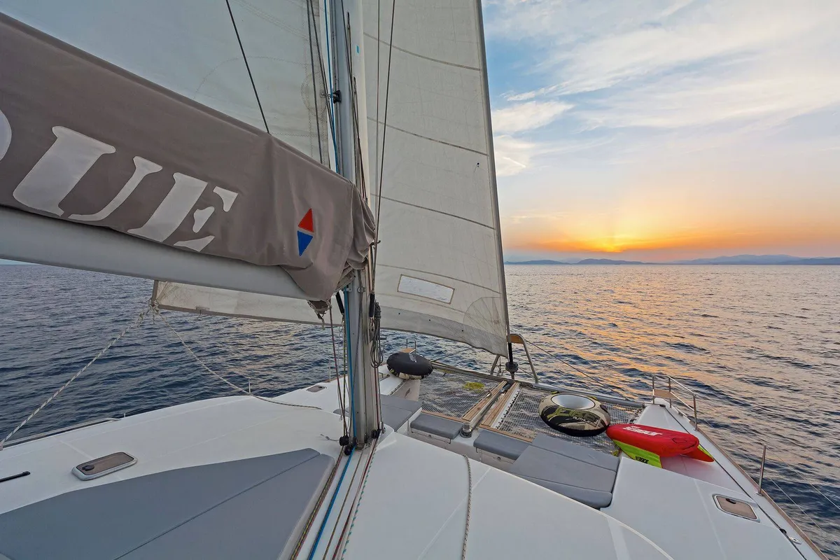 Deck of Mystique I, a Lagoon 500 catamaran at Athens, Greece