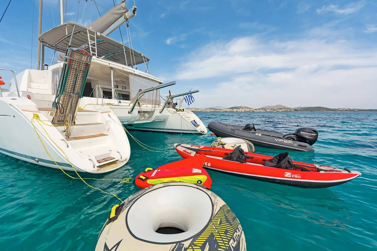 Deck of Mystique I, a Lagoon 500 catamaran at Athens, Greece