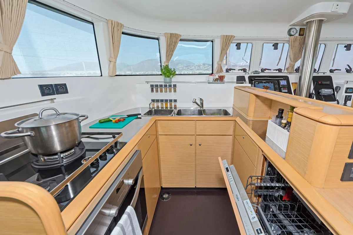 Galley of Mystique I, a Lagoon 500 catamaran at Athens, Greece