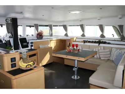 Salon of Mystique I, a Lagoon 500 catamaran at Athens, Greece