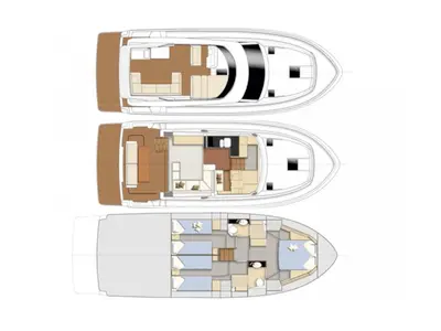 Floor plan of Captain Blue, a Bavaria Virtess 420 Fly motorboat at Grad Šibenik, Croatia