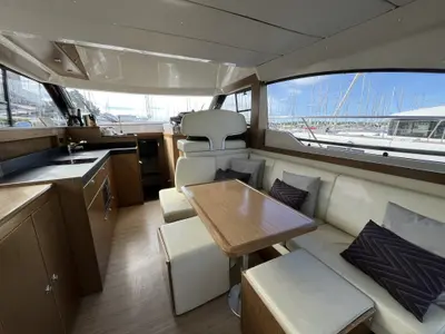 Salon of Captain Blue, a Bavaria Virtess 420 Fly motorboat at Grad Šibenik, Croatia