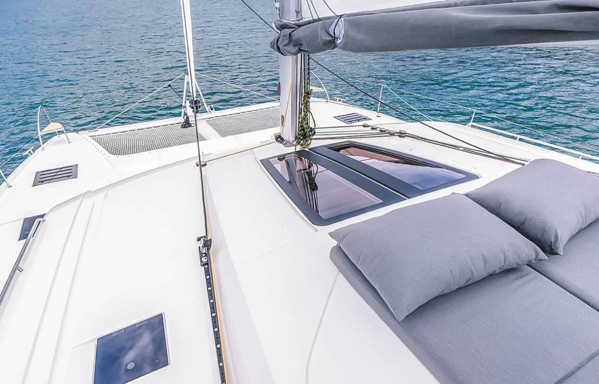 Deck of Sam, a Fountaine Pajot Tanna 47 catamaran at Grad Trogir, Croatia