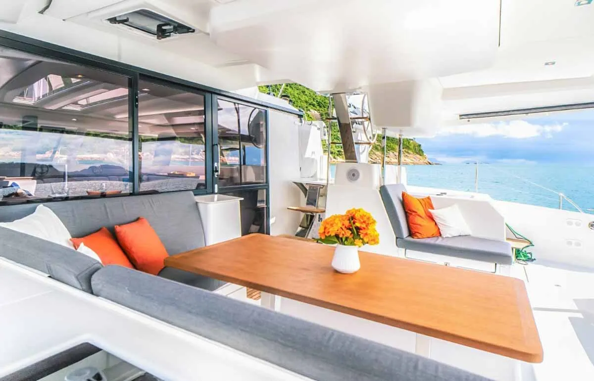 Deck of Sam, a Fountaine Pajot Tanna 47 catamaran at Grad Trogir, Croatia
