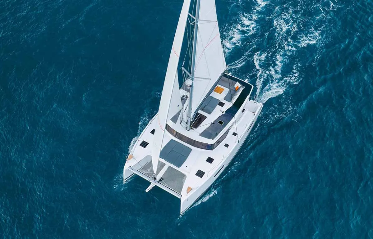 Exterior view of Sam, a Fountaine Pajot Tanna 47 catamaran at Grad Trogir, Croatia