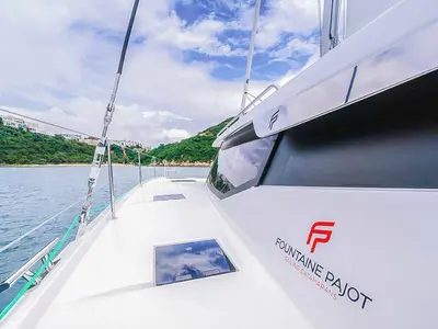 Deck of Sam, a Fountaine Pajot Tanna 47 catamaran at Grad Trogir, Croatia