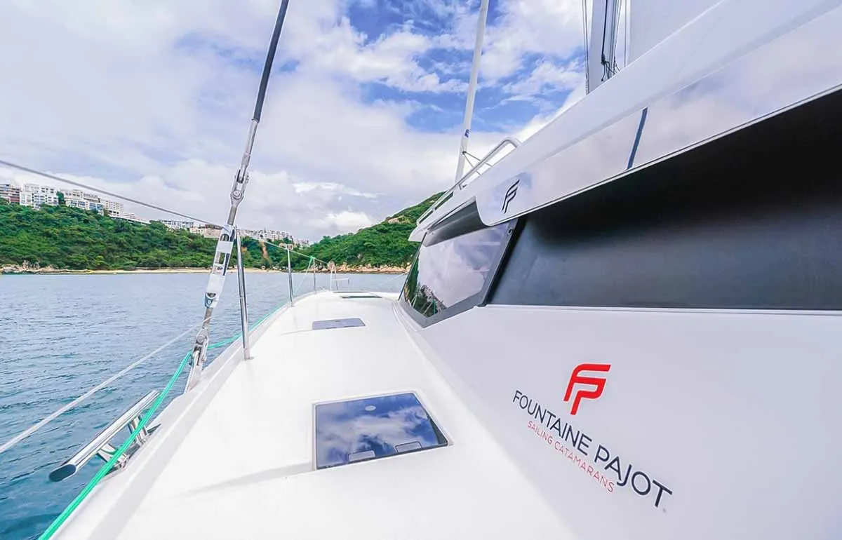 Deck of Sam, a Fountaine Pajot Tanna 47 catamaran at Grad Trogir, Croatia