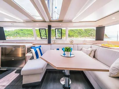 Salon of Sam, a Fountaine Pajot Tanna 47 catamaran at Grad Trogir, Croatia