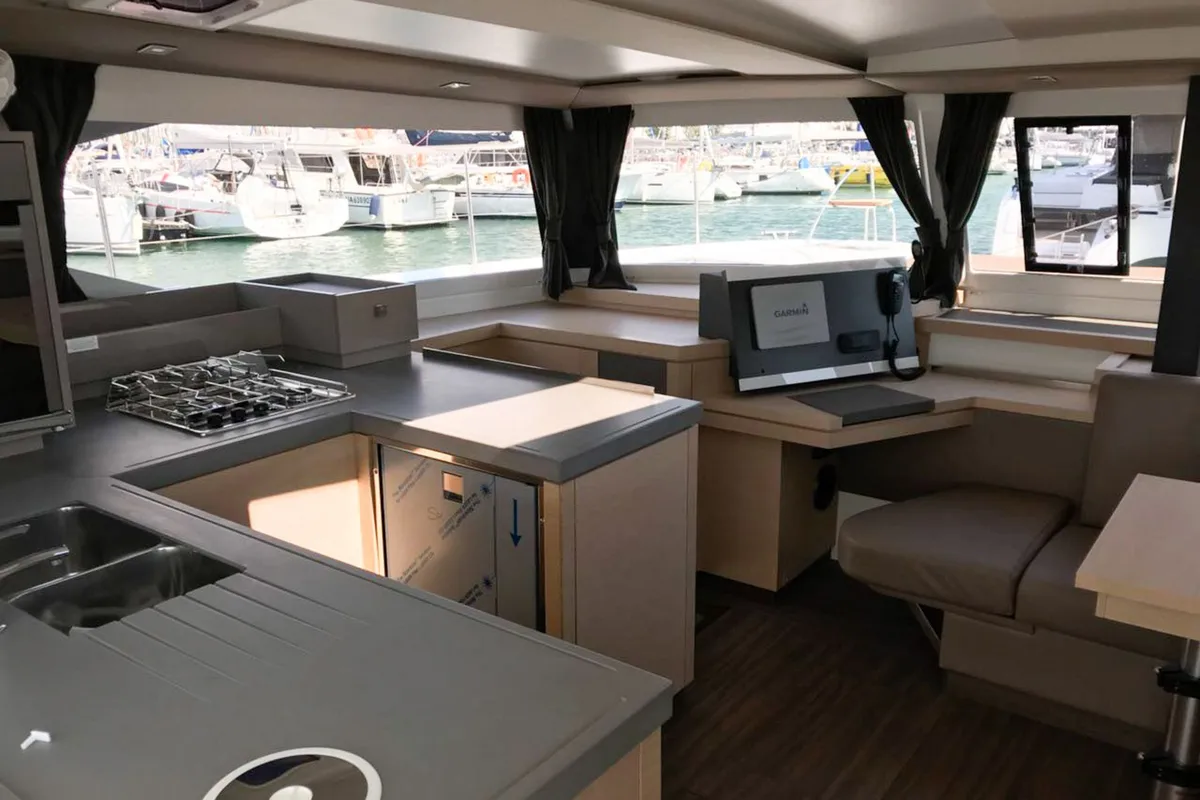 Galley of Wave, a Fountaine Pajot Astrea 42 catamaran at Tivat, Montenegro