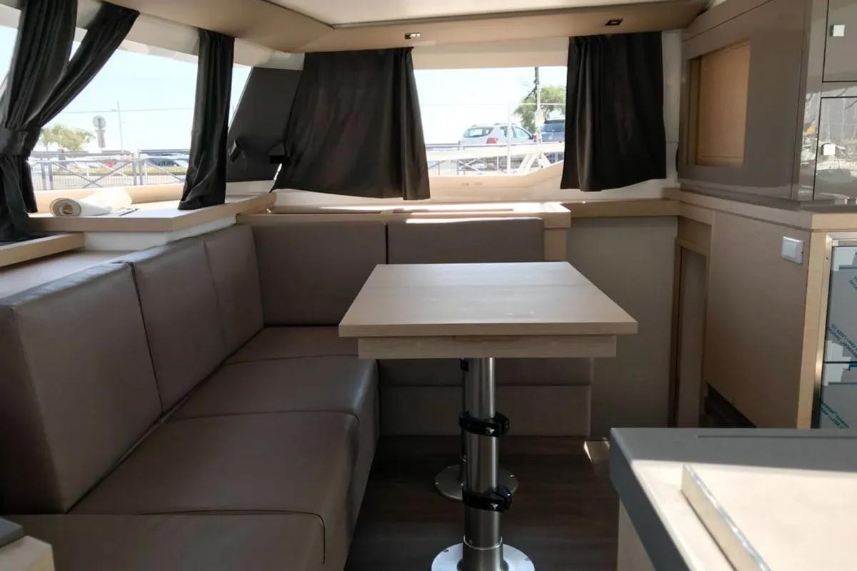 Salon of Wave, a Fountaine Pajot Astrea 42 catamaran at Tivat, Montenegro