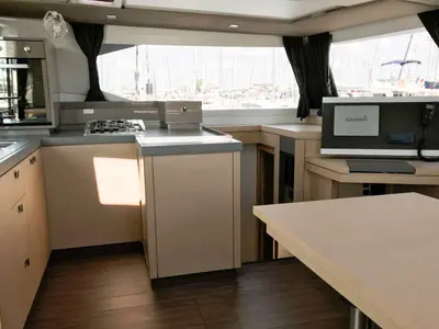 Galley of Wave, a Fountaine Pajot Astrea 42 catamaran at Tivat, Montenegro