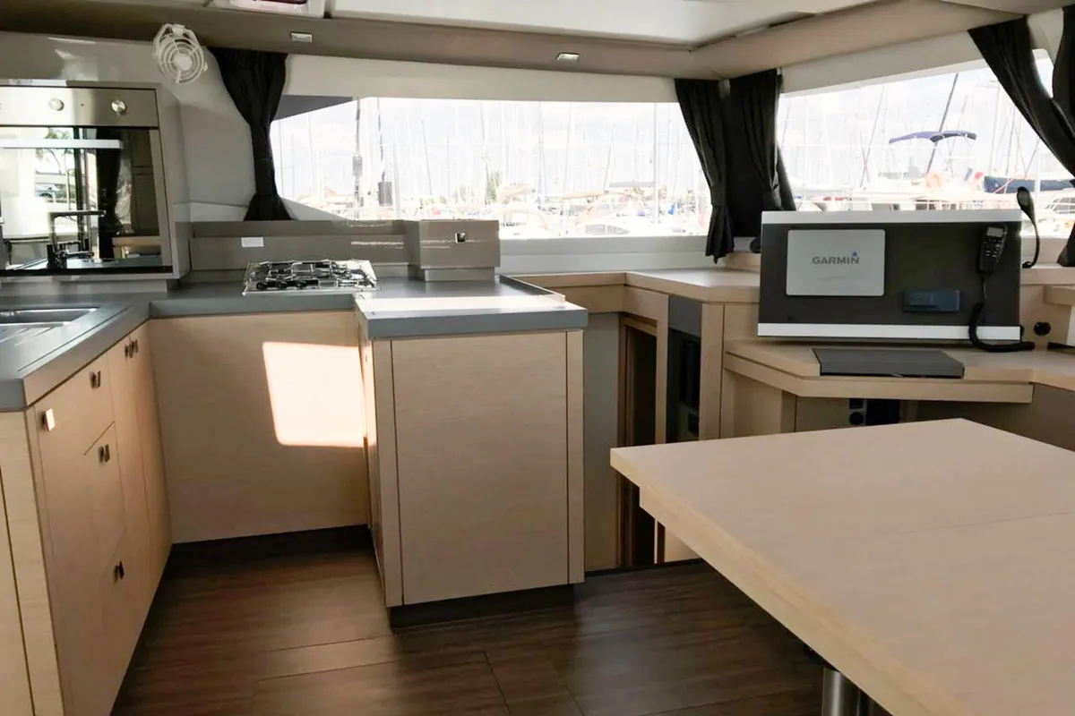 Galley of Wave, a Fountaine Pajot Astrea 42 catamaran at Tivat, Montenegro
