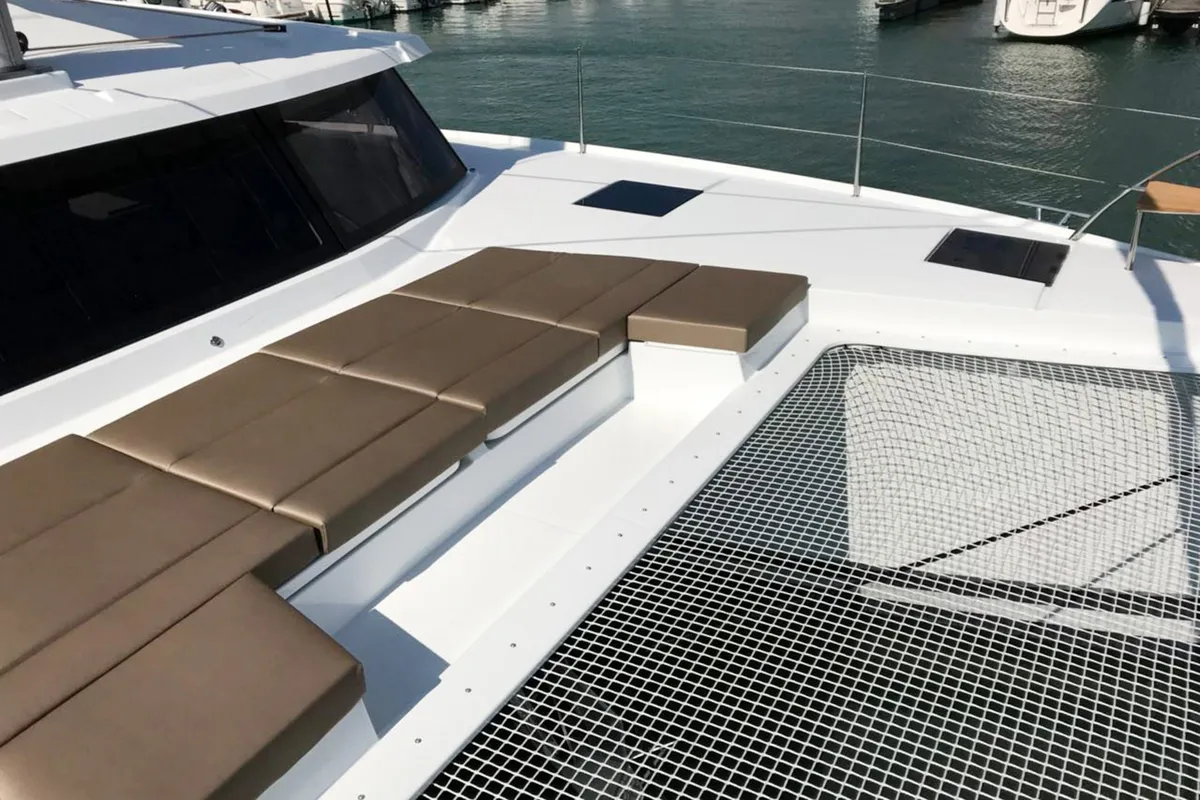 Deck of Wave, a Fountaine Pajot Astrea 42 catamaran at Tivat, Montenegro