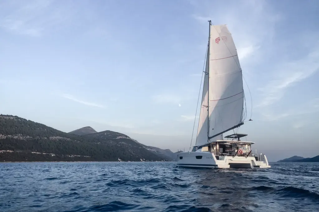 Wave, a Fountaine Pajot Astrea 42 catamaran at Tivat, Montenegro