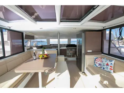 Salon of Eleni, a Bali 4.3 catamaran at Sipias, Greece