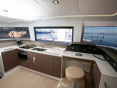 Galley of Eleni, a Bali 4.3 catamaran at Sipias, Greece