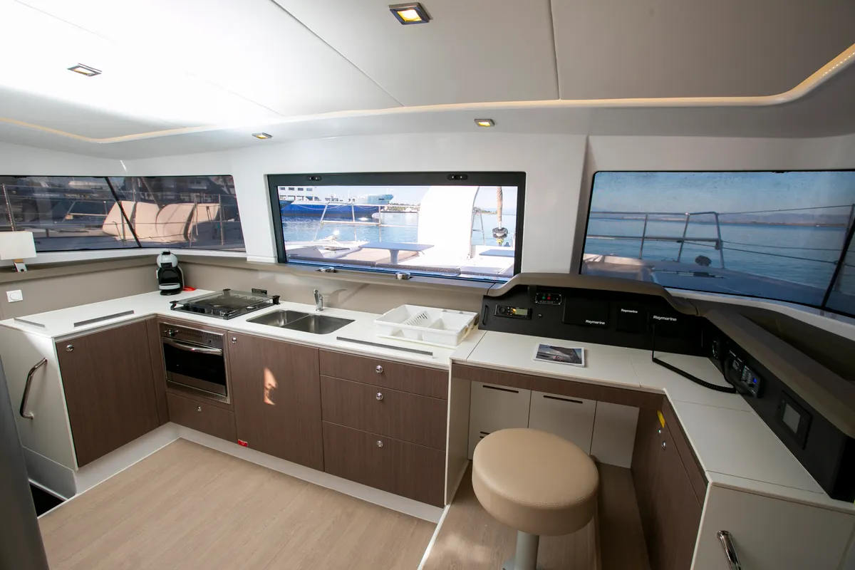 Galley of Eleni, a Bali 4.3 catamaran at Sipias, Greece