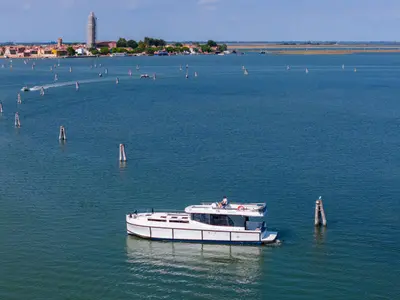 Deck of Delphia Yachts Poseidon 45, a motor yacht at Casier, Italy