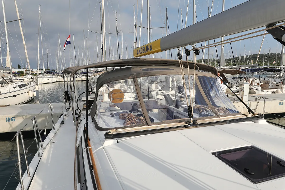 Exterior view of Flipper, a Dufour 470 sailboat at Općina Sukošan, Croatia